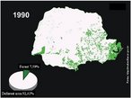 As regies florestais so representadas em cor verde. </br></br> Palavra-chaves:  Paran, cobertura florestal, 1990.